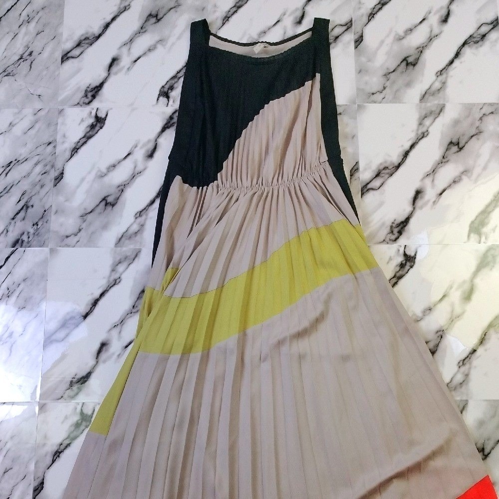 Alice + Olivia Colorblock Pleated Maxi Dress Womens‎ Multicolor Sleeveless